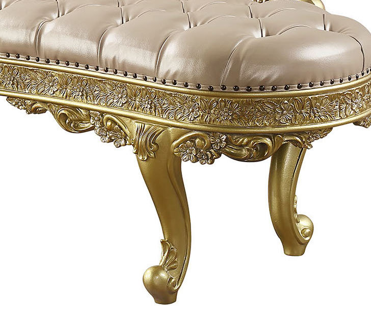 73" Light Gold PU Cabriole Bench with Storage and Metal Legs