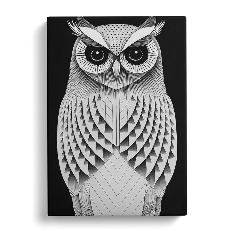 Owl In Monochrome No.5 - Wrapped Canvas, 76cm H x 50cm W x 3cm D
