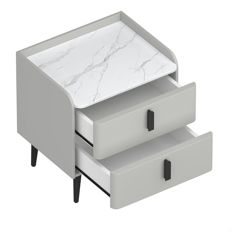 Table de chevet avec 2 tiroirs, table de chevet avec plateau en marbre, table d'appoint, Gris, Individuel