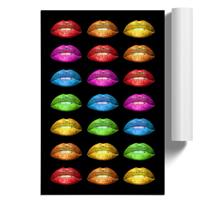 Rainbow Lips Black - Frameless Print, 42cm H x 30cm W x 0.1cm D