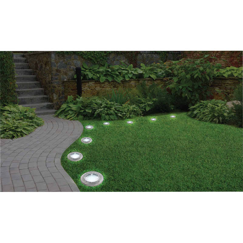 Stainless Steel Solar Powered Swivel Pathway LED Disk Lights, 4-Pack