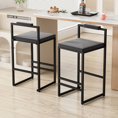 Contemporary Grey Velvet Bar Stools With Footrest And 220 Lbs Support, Of 2 For Multiple Settings High - Quality In Black, Rust Frame, Footrest, Dining Rooms