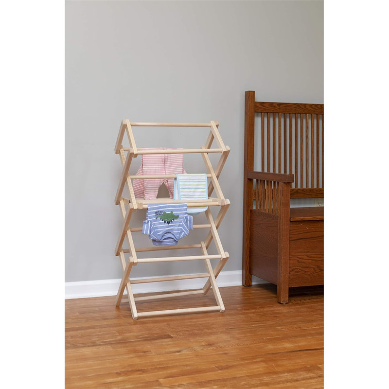 Solid Maple Wood Laundry Drying Rack - Folding For Baby Clothes