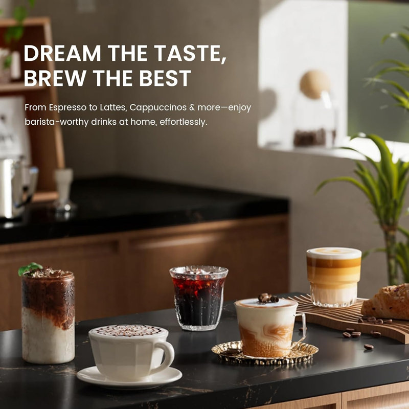 Machine à café entièrement automatique COWSAR 20 bars avec broyeur intégré, machine à espresso, réglages Americano, Latte et Cappuccino en une seule touche, mousseur à lait, idéale pour la maison et le bureau.