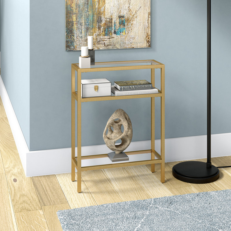 Ceno Glass Top Console Table, Brass, 29.5" H x 22" W x 8" D