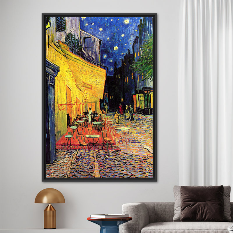 «Van Gogh Cafe Terrace Night Starry Sky», reproduction d'art sur toile, Cadre flottant noir, H 94 po x l 41 po