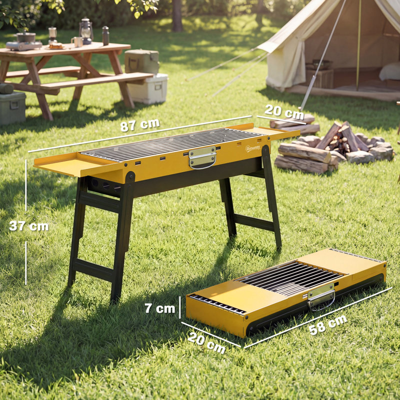Outsunny Portable BBQ Grill Foldable Charcoal Grill for Camping, Yellow