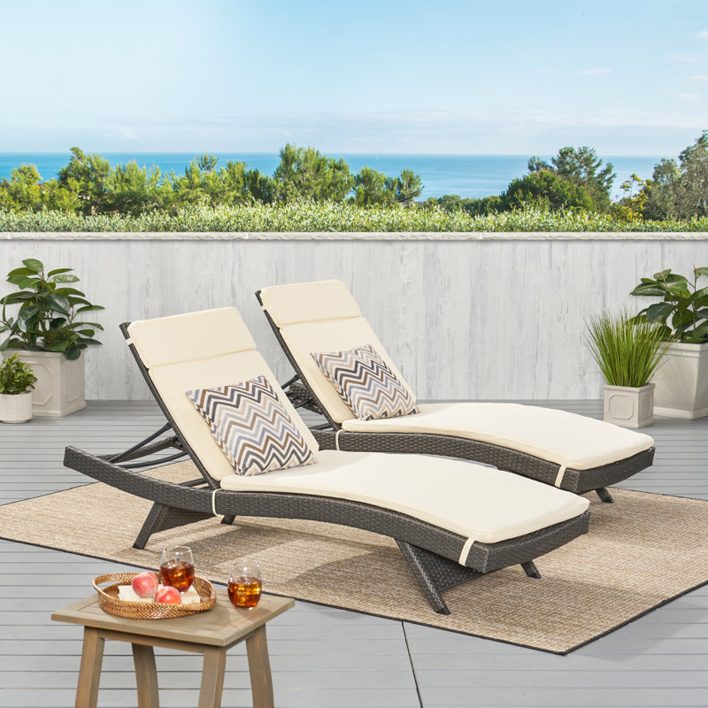 Billur 79.5" Long Reclining Chaise Lounger Set with Cushions, Beige