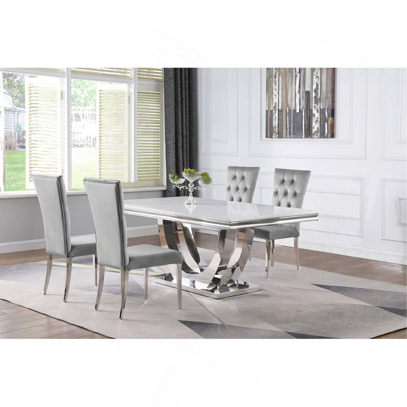 Ensemble de table de salle à manger rectangulaire, Gris, 5 pièces: table, 4 chaises