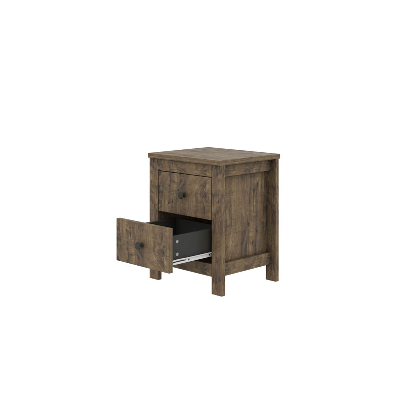Ensemble de chambre à coucher 3 pièces avec lit plateforme double avec deux lumières de chevet, Double, Noyer antique