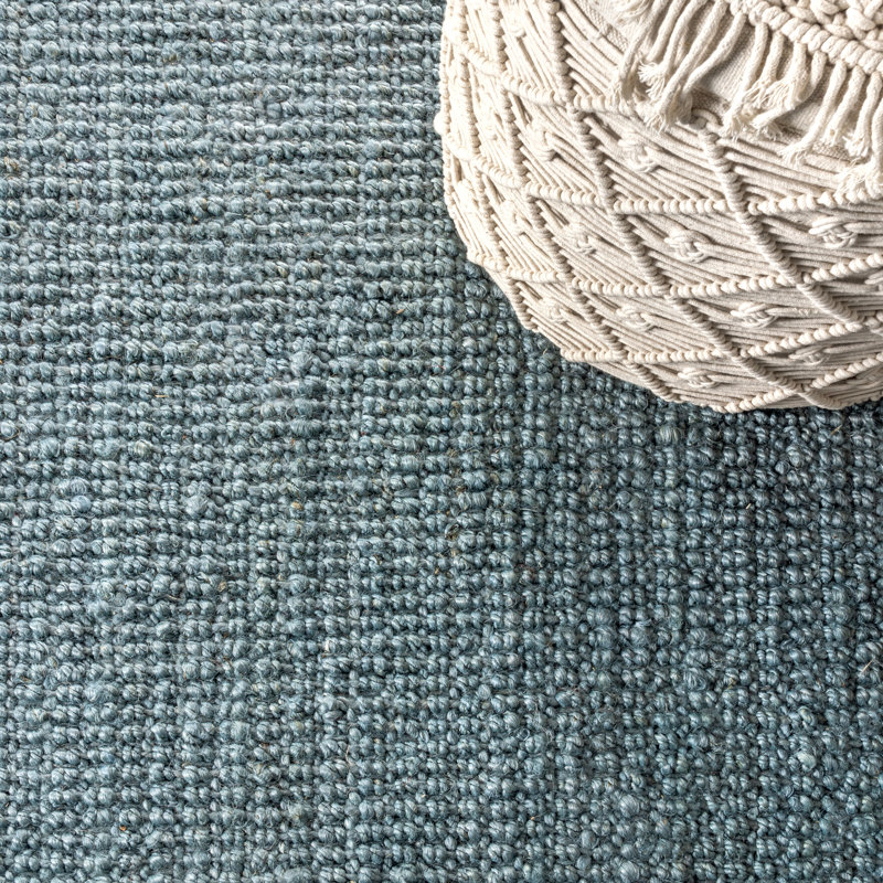 Tapis bleu clair / gris en jute tissé à la main avec franges Sinclair Pata, Rectangle 9 pi x 12 pi