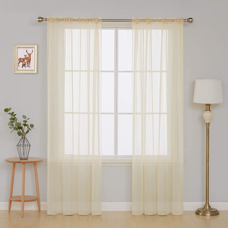 Sheer Curtain Panel Pair, 52" W x 95" L, Beige