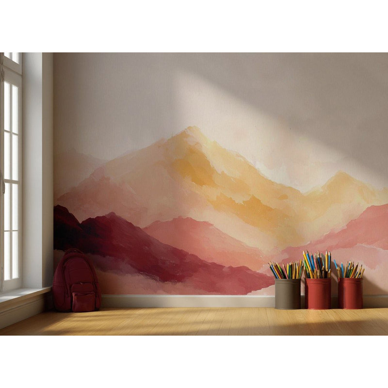 Murale coucher de soleil à l'aquarelle, L 108 po x l 140 po