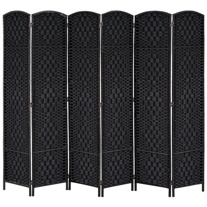 Paravent en osier 6 panneaux 6 pi de hauteur - noir, H 70,75 po x l 106,25 po x P 0,75 po, Noir