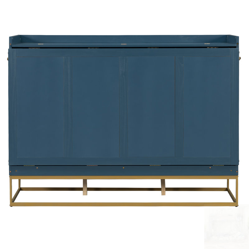 Lit escamotable avec pieds en fer, conception peu encombrante, rangement multifonctionnel et esthétique moderne, Blue
