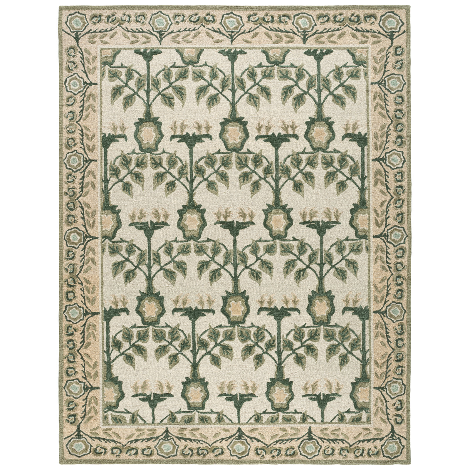 Ivory Sage Hand-Tufted Floral Wool Rug, Rectangle 8' x 10'