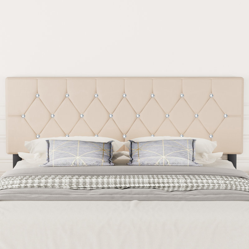 Tête de lit tapissier réglable, tête de lit capitonnée en velours avec capitonnage à boutons en losange, tête de lit réglable en hauteur avec pieds en métal, tête de lit rembourrée de luxe pour très grand lit