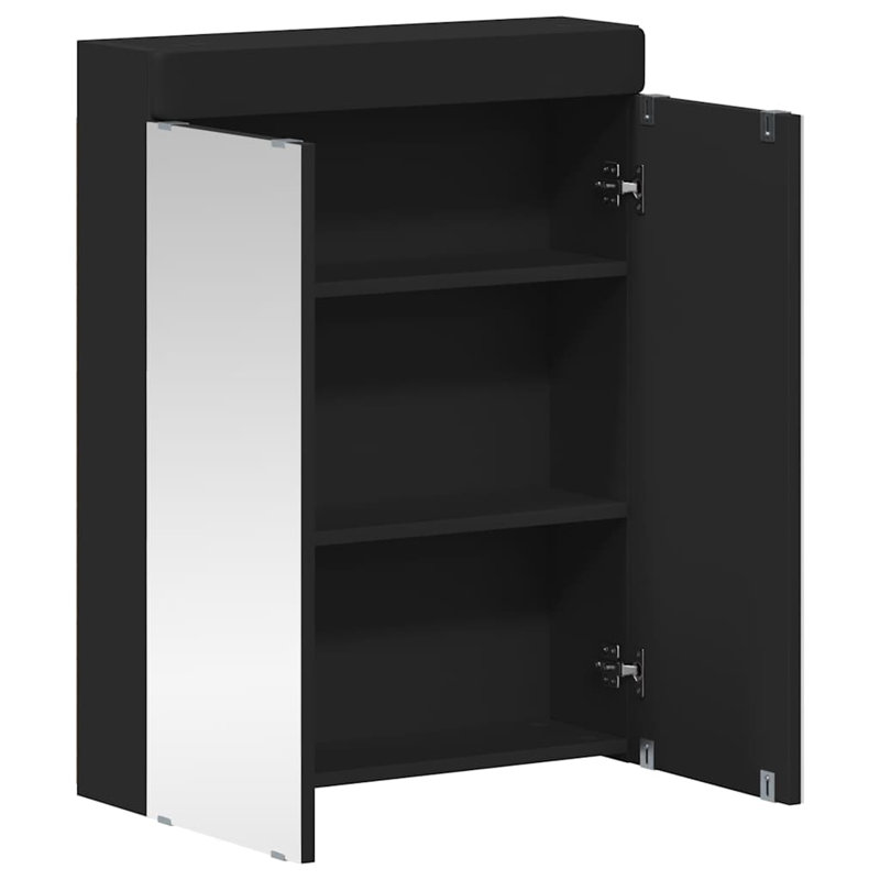 W H Wall Mounted Required Medicine Cabinet Mirror, 55cm H x 80cm W x 17cm D, Black