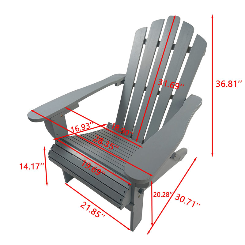 Chaise Adirondack inclinable en bois, Gris