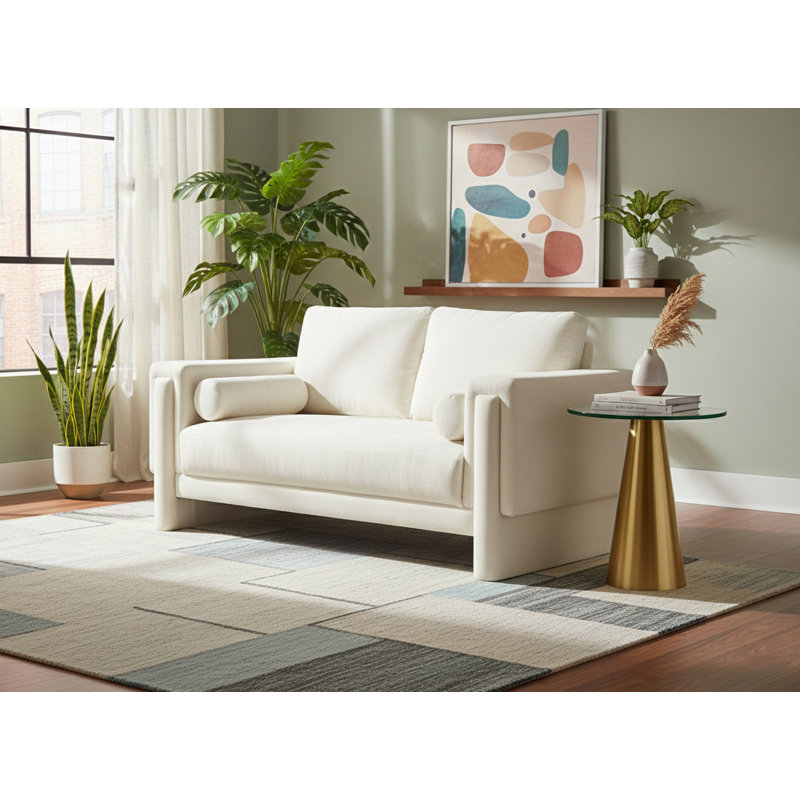 Ivanio Upholstered 65'' Loveseat, Cream Chenille Fabric