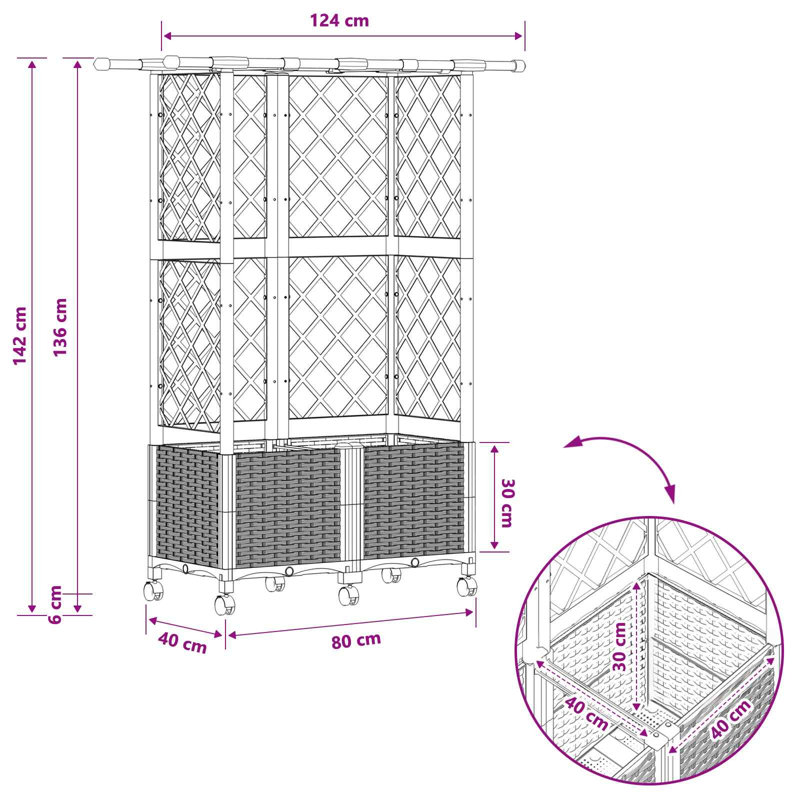 Raised Garden Bed, 142cm H x 124cm W x 40cm D, Blue