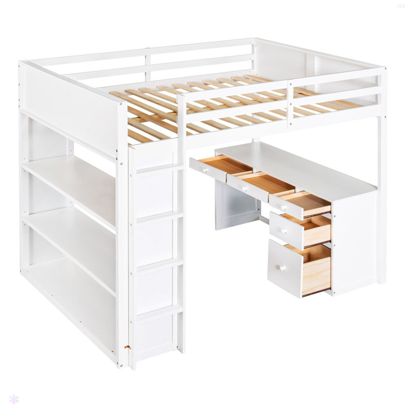 Loft Bed With Ladder, Shelves, And Desk, Full