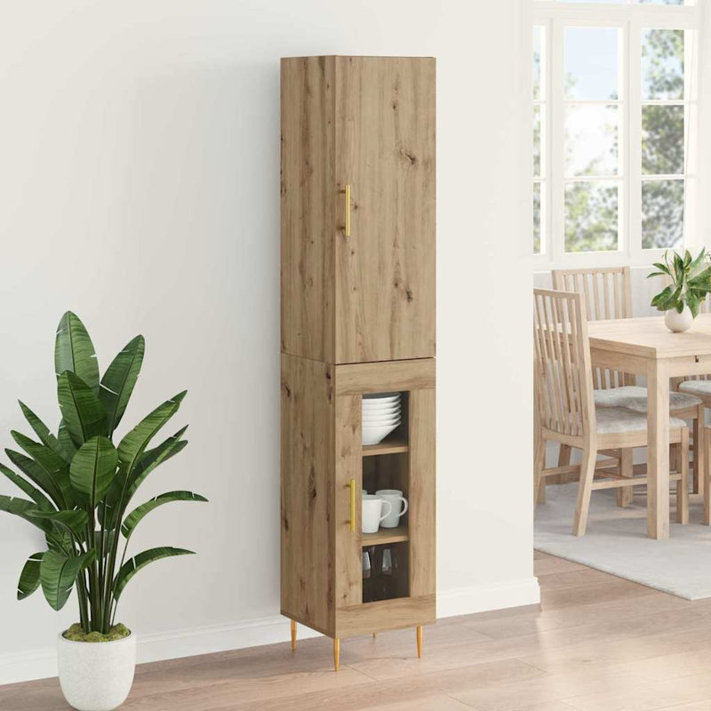  Highboard 2 Pcs Black Oak Engineered Wood, Artisan Oak