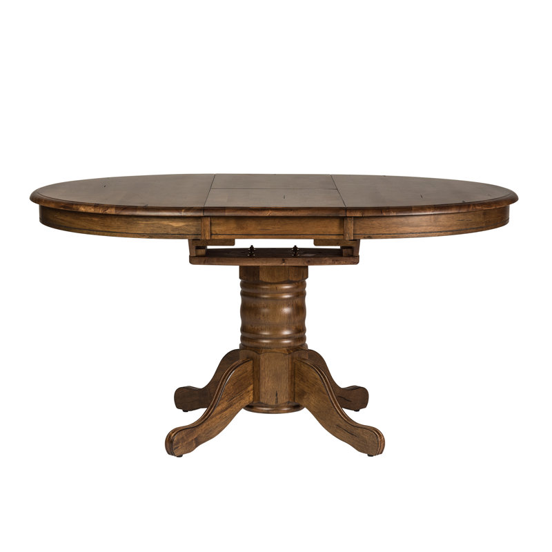 Judique Extendable Round Solid Wood Dining Table, Brown