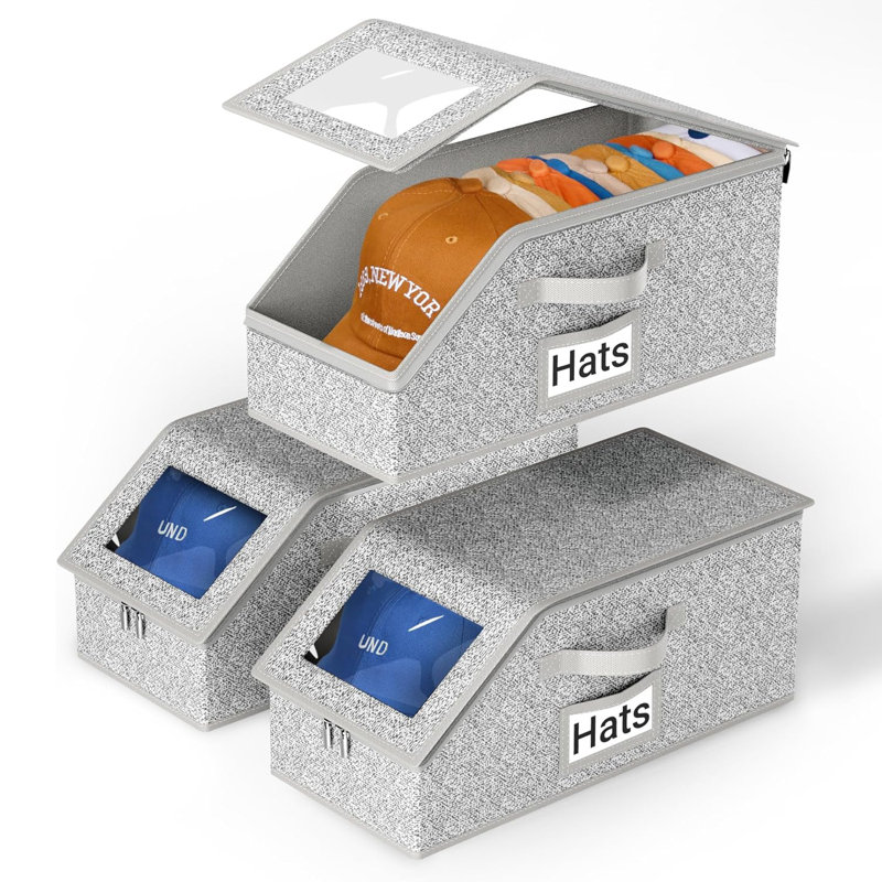 3 casiers de rangement empilables pour casquettes de baseball, pouvant contenir jusqu'à 36 casiers de rangement pour casiers, boîtes de rangement robustes pour hommes avec carton