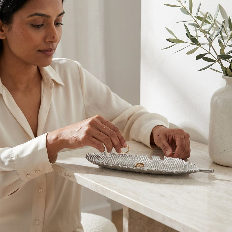 Olivia Metallic Leaf Accent Tray 