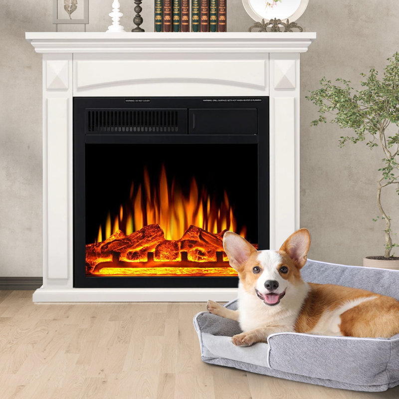26.58''W 25"H 8.07"D Freestanding Electric Fireplace With Remote Control., Pearl White