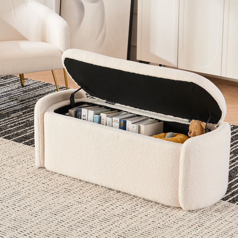 Stana Upholstered Storage Ottoman Bench with Large Hidden Storage, White