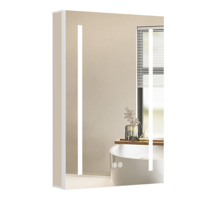 Armoire à pharmacie encastrée ou à fixation en surface sans cadre avec miroir et 3 étagères réglables pour désembueur à DEL l 20 po x H 30 po