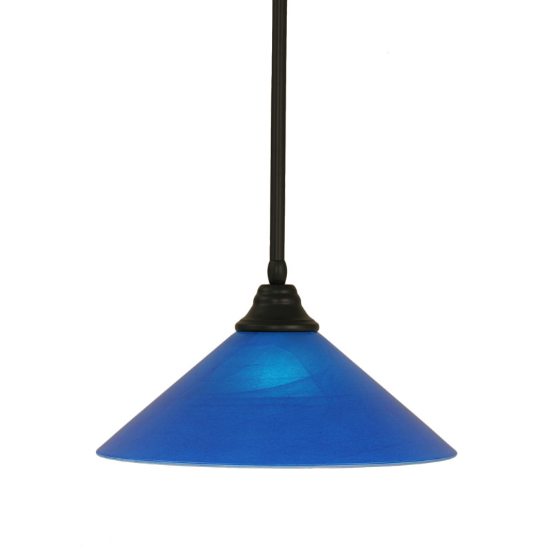 Stem Hung Pendant Shown In Matte Black Finish With 16" Blue Italian Glass
