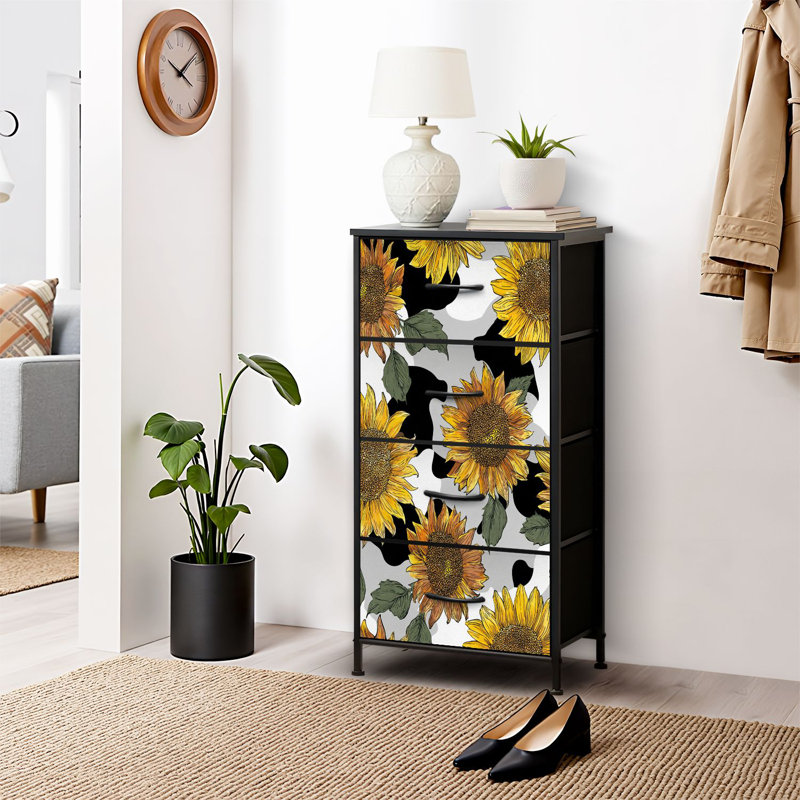 4 Drawer Dresser for Bedroom, Narrow Chest of Drawers, Wooden Top and Study Iron Frame 18"x37.5"-(WxH)
