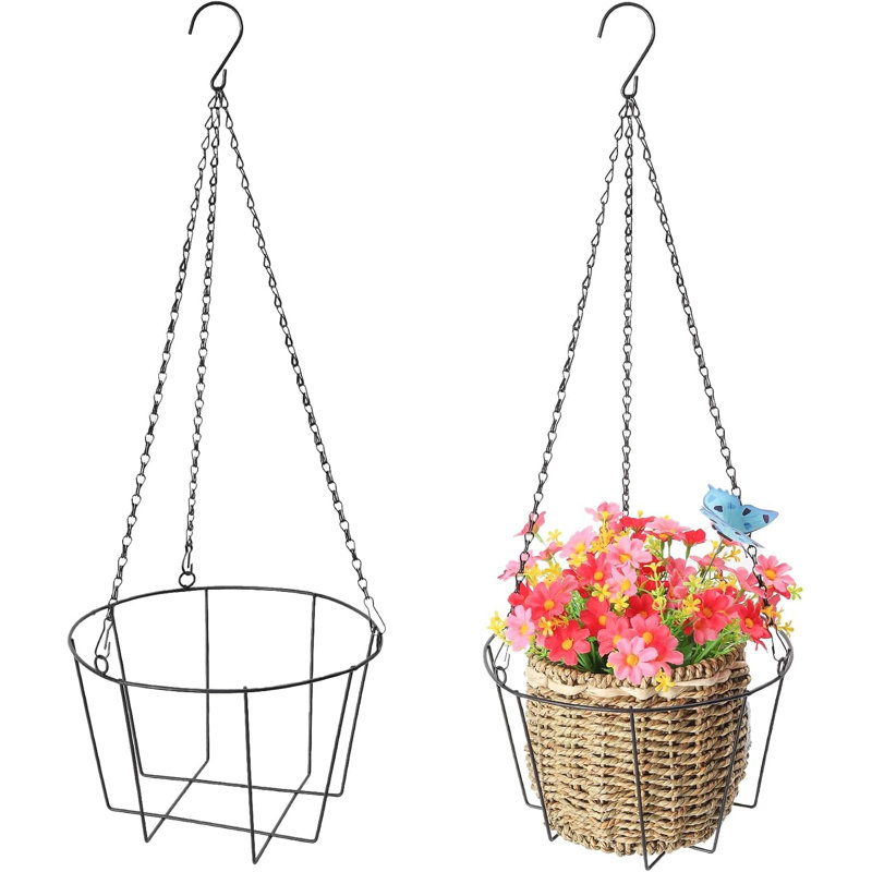 Metal & Macrame Plant Hanger Indoor/Outdoor Use – Heavy Duty Hanging Planter Holder With Basket For Ceiling, Window, Patio – Decorative Hanging Pot Tray For Plants(12 Inch, 2-Pack)