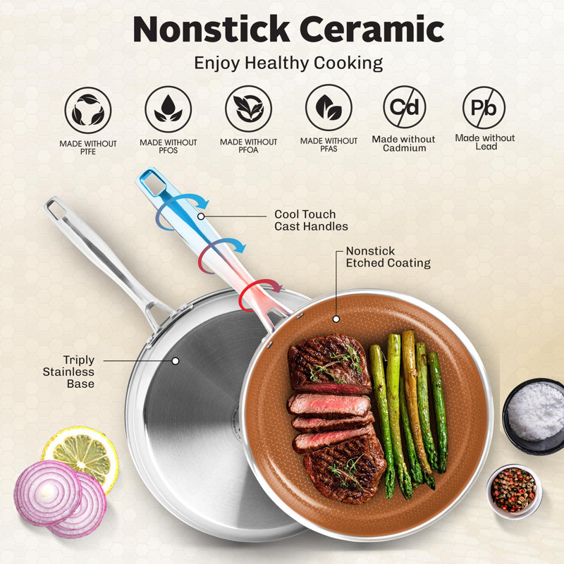 Ensemble de poêles à frire antiadhésives 3 pièces Ceramax, Copper