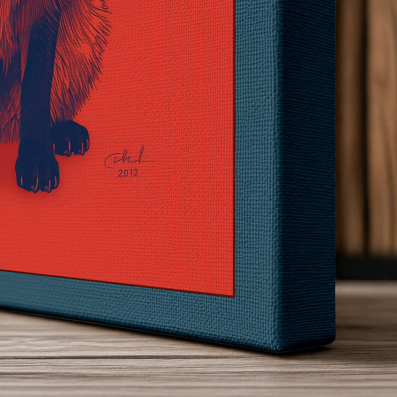 Confrontal Fox Modern - Wrapped Canvas, 18x12 - 45.7 x 30.5 cm, Teal Border