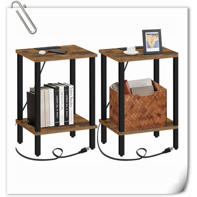 Table de bout avec station de charge, table d'appoint avec ports et prises USB, table de chevet, tablette de rangement à 2 niveaux, table de canapé pour petit espace, 1 paquet (2 pièces)