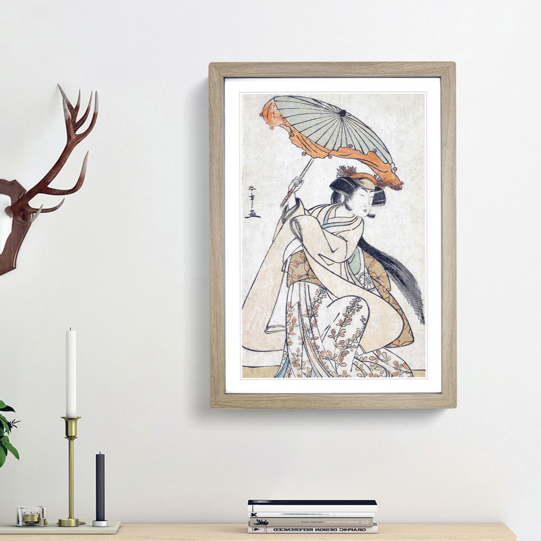 Segawa Kikunojo with an Umbrella by Katsukawa Shunsho - Picture Frame Painting Print