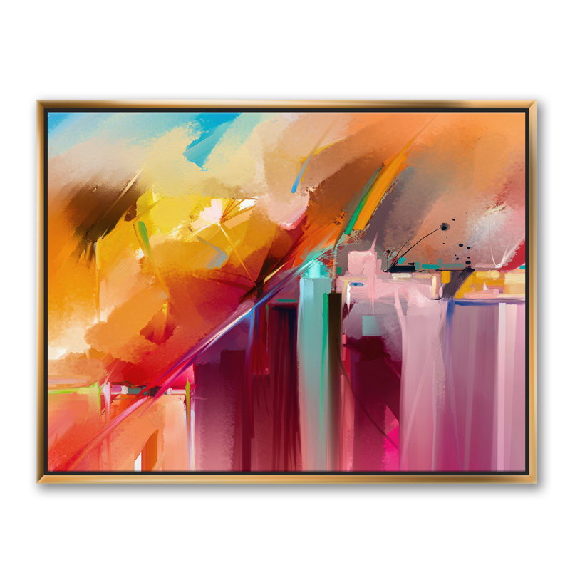 Composition abstraite en acrylique en orange et rouge - reproduction d'art sur toile, H 24 po x l 32 po x P 1 po
