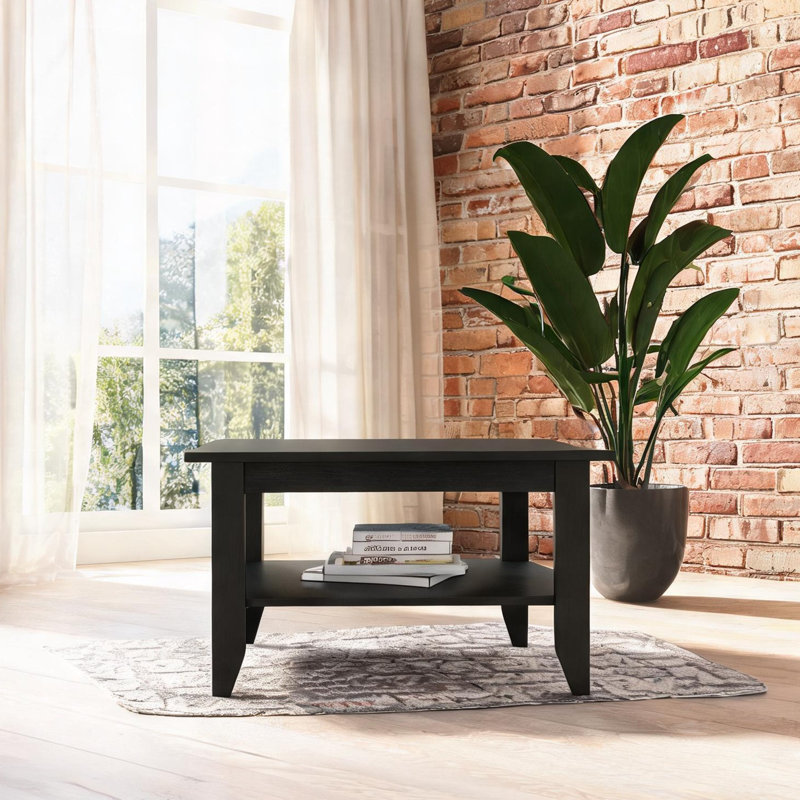Rectangular Coffee Table with Open Shelf, 27.6x31.5 Inches, Matte Black Particle Board