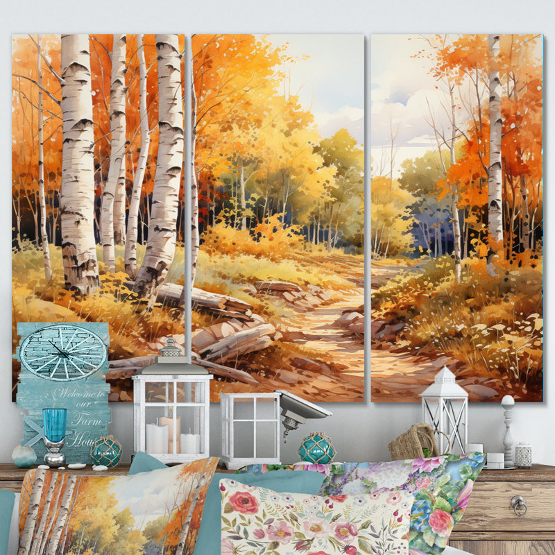 Birch Woods Gilded Pathway II sur toile, 3 pièces, H 28 po x l 36 po