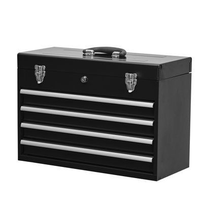 Metal Tool Box with 4 Drawers Portable Steel Tool Chest with Metal Cylinder Lock and Latch Closure