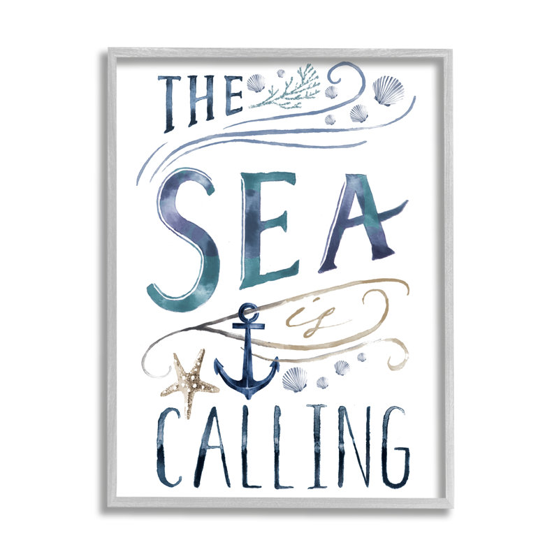 The Sea Is Call Nautical Sentiment, H 30 po x l 24 po x P 1,5 po, Estampe numérique Farmhouse