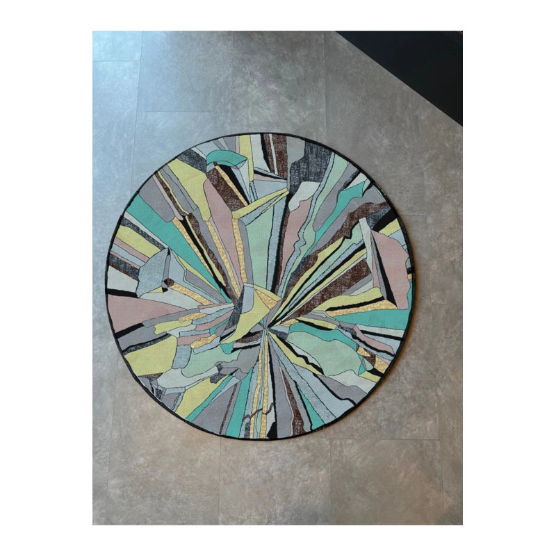 Abstract Pattern Pastel Woven Base Round Rug, Round 2'8"