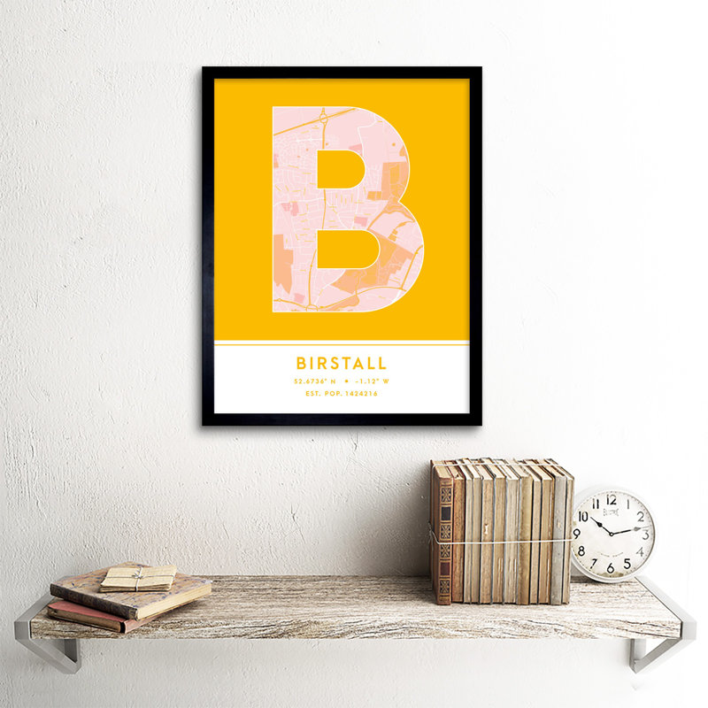 Birstall City Map Birstall Yellow - Single Picture Frame Typography