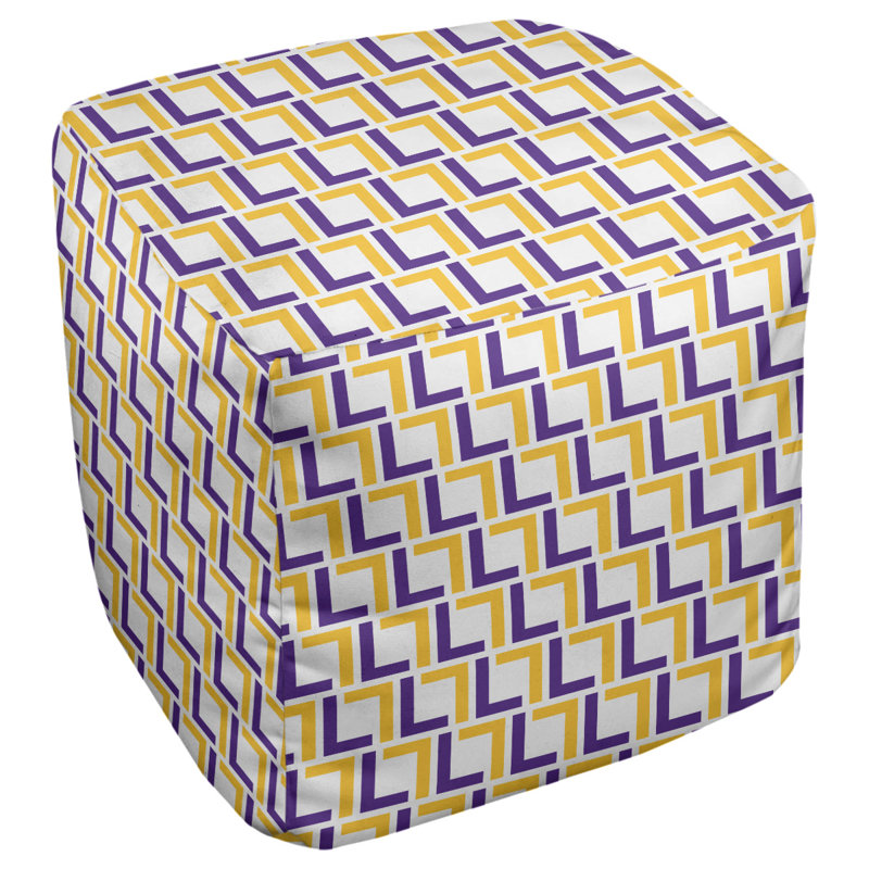 Repose-pieds carré géométrique, Blanc / mauve / doré, H 13 po x l 13 po x P 13 po
