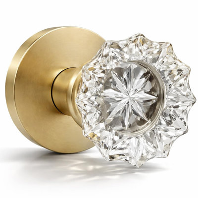 Mega Handles Feerie Crystal Dummy Knob - lot de 2 - Bouton anti-rotation pour porte d'entrée / garde-robe et portes françaises, un côté - Laiton satiné