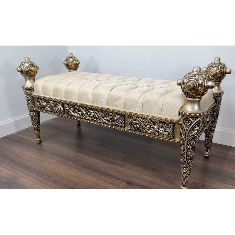 Hand Carved Mahogany Bench with Champagne Gold Finish